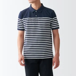 Hot Men's Washed Pique Polo Shirt Stripe Shirts & Polos