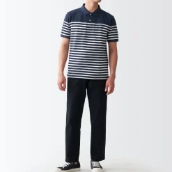 Hot Men's Washed Pique Polo Shirt Stripe Shirts & Polos
