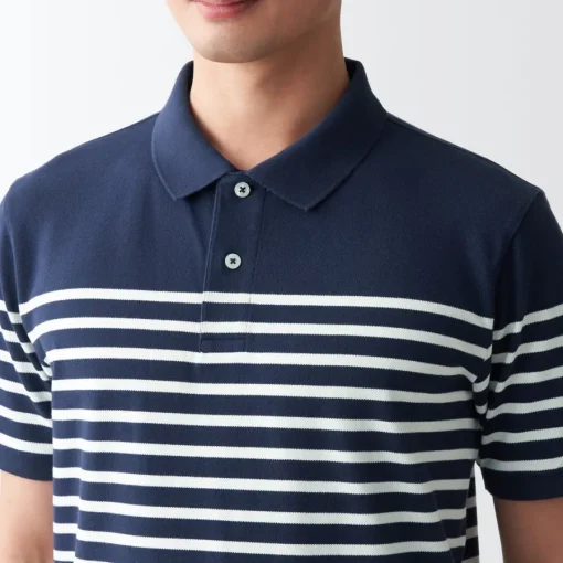 Hot Men's Washed Pique Polo Shirt Stripe Shirts & Polos