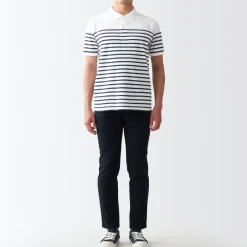 Hot Men's Washed Pique Polo Shirt Stripe Shirts & Polos