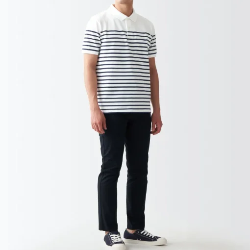 Hot Men's Washed Pique Polo Shirt Stripe Shirts & Polos