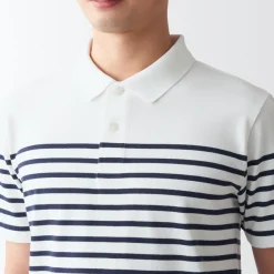 Hot Men's Washed Pique Polo Shirt Stripe Shirts & Polos