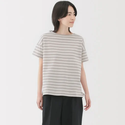 Hot Women's Boat Neck Short Sleeve Striped T-Shirt Women T-Shirts