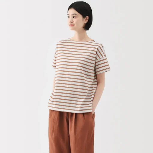 Hot Women's Boat Neck Short Sleeve Striped T-Shirt Women T-Shirts