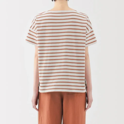 Hot Women's Boat Neck Short Sleeve Striped T-Shirt Women T-Shirts