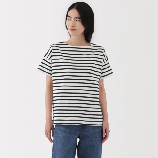 Hot Women's Boat Neck Short Sleeve Striped T-Shirt Women T-Shirts