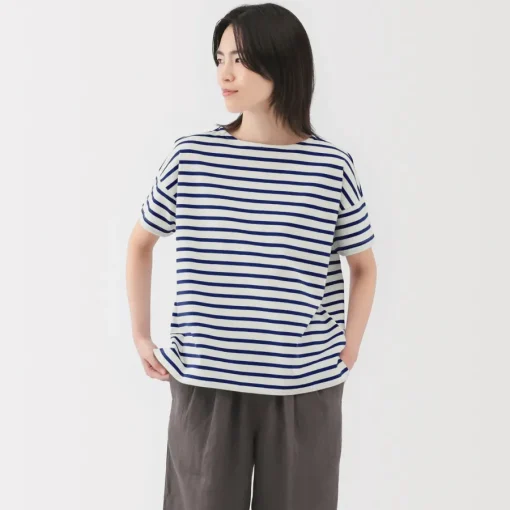 Hot Women's Boat Neck Short Sleeve Striped T-Shirt Women T-Shirts