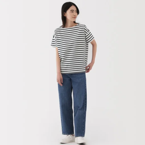 Hot Women's Boat Neck Short Sleeve Striped T-Shirt Women T-Shirts