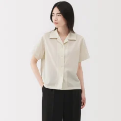 Sale Women's Breathable Seersucker Open Collar Short Sleeve Shirt Women Tops & Shirts