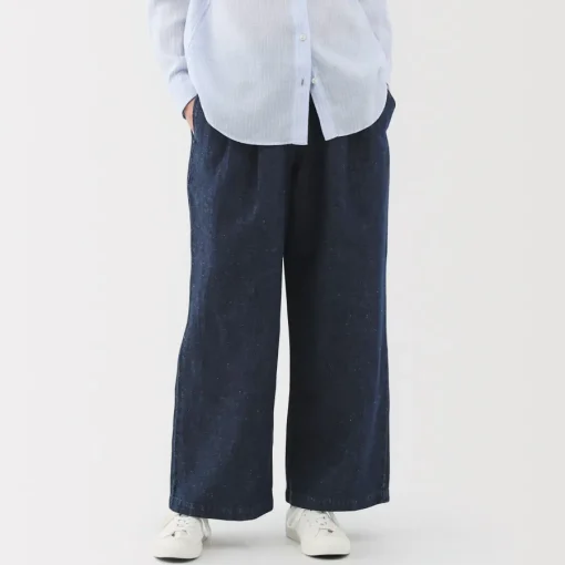 Fashion Women's Cotton Linen Denim Easy Wide Pants Women Denim