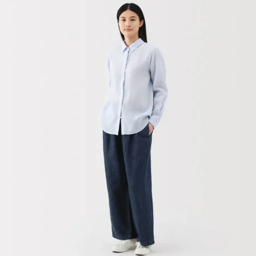 Fashion Women's Cotton Linen Denim Easy Wide Pants Women Denim