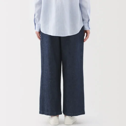 Fashion Women's Cotton Linen Denim Easy Wide Pants Women Denim