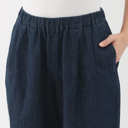 Fashion Women's Cotton Linen Denim Easy Wide Pants Women Denim