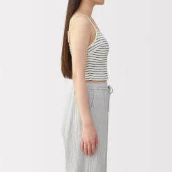Sale Women's Cotton Stretch Ribbed Cropped Bra Striped Camisole Women Bras & Underwear