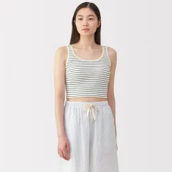 Best Women's Cotton Stretch Ribbed Cropped Bra Striped Tank Top Women Bras & Underwear