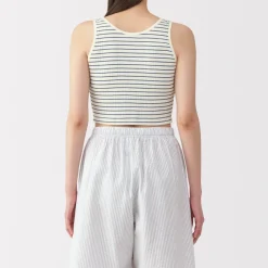 Best Women's Cotton Stretch Ribbed Cropped Bra Striped Tank Top Women Bras & Underwear