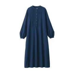 Online Women's Cotton Voile Indigo Long Sleeve Dress Women Dresses