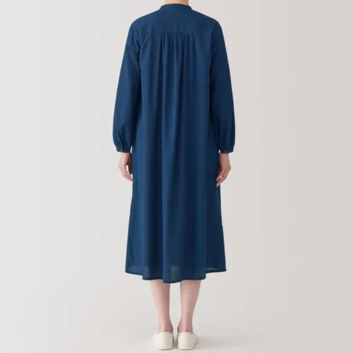 Online Women's Cotton Voile Indigo Long Sleeve Dress Women Dresses