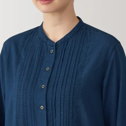 Online Women's Cotton Voile Indigo Long Sleeve Dress Women Dresses