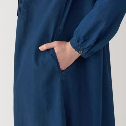 Online Women's Cotton Voile Indigo Long Sleeve Dress Women Dresses