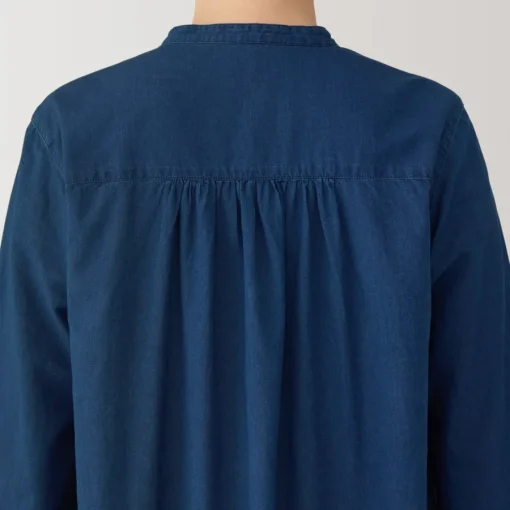 Online Women's Cotton Voile Indigo Long Sleeve Dress Women Dresses