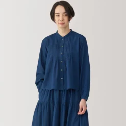Best Women's Cotton Voile Indigo Long Sleeve Blouse Women Tops & Shirts