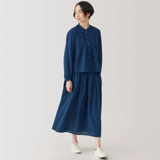 Best Women's Cotton Voile Indigo Long Sleeve Blouse Women Tops & Shirts