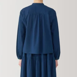 Best Women's Cotton Voile Indigo Long Sleeve Blouse Women Tops & Shirts