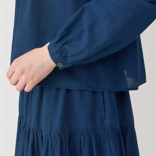 Best Women's Cotton Voile Indigo Long Sleeve Blouse Women Tops & Shirts