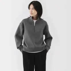 Sale Women's Double Knitted Half Zip Sweatshirt Women Hoodies & Sweatshirts