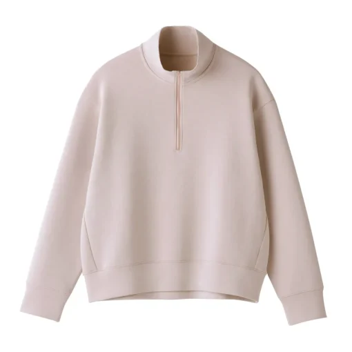 Sale Women's Double Knitted Half Zip Sweatshirt Women Hoodies & Sweatshirts