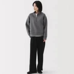 Sale Women's Double Knitted Half Zip Sweatshirt Women Hoodies & Sweatshirts