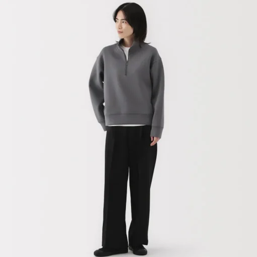 Sale Women's Double Knitted Half Zip Sweatshirt Women Hoodies & Sweatshirts