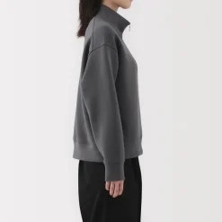 Sale Women's Double Knitted Half Zip Sweatshirt Women Hoodies & Sweatshirts
