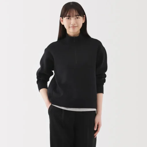 Sale Women's Double Knitted Half Zip Sweatshirt Women Hoodies & Sweatshirts
