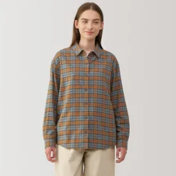 Fashion Women's Flannel Regular Collar Long Sleeve Patterned Shirt Women Tops & Shirts