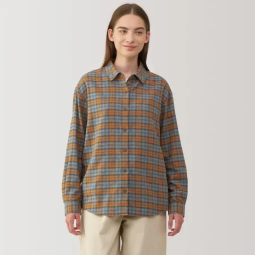 Fashion Women's Flannel Regular Collar Long Sleeve Patterned Shirt Women Tops & Shirts