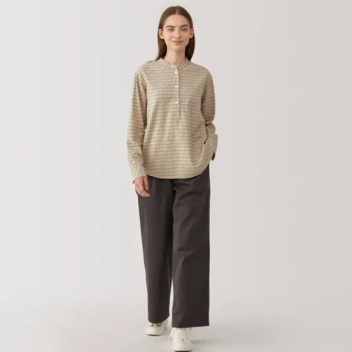Online Women's Flannel Stand Collar Long Sleeve Patterned Blouse Women Tops & Shirts