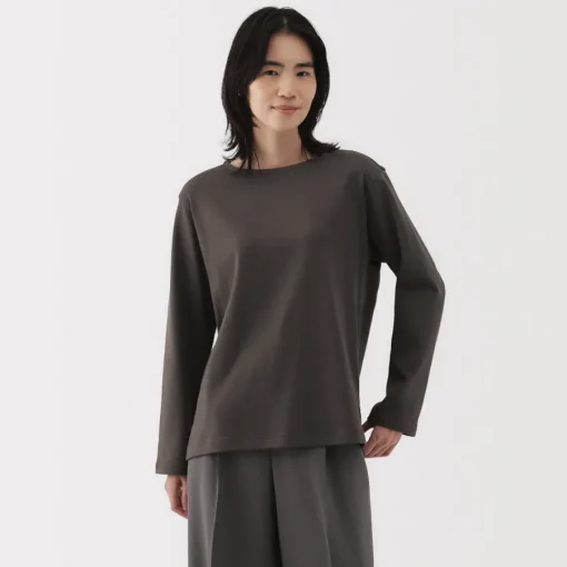 Outlet Women's Heavy Weight Boat Neck Long Sleeve T-Shirt Women T-Shirts