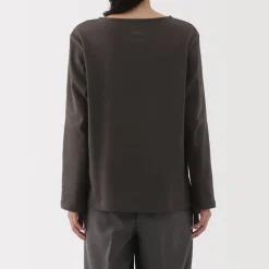 Outlet Women's Heavy Weight Boat Neck Long Sleeve T-Shirt Women T-Shirts