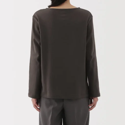 Outlet Women's Heavy Weight Boat Neck Long Sleeve T-Shirt Women T-Shirts