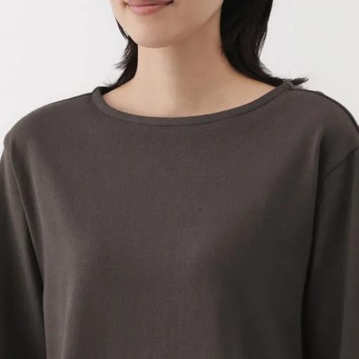 Outlet Women's Heavy Weight Boat Neck Long Sleeve T-Shirt Women T-Shirts
