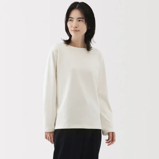 Outlet Women's Heavy Weight Boat Neck Long Sleeve T-Shirt Women T-Shirts