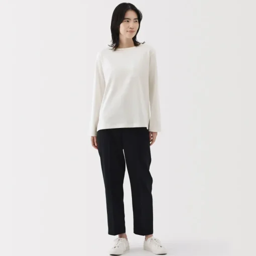 Outlet Women's Heavy Weight Boat Neck Long Sleeve T-Shirt Women T-Shirts
