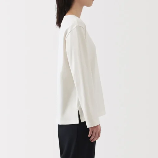 Outlet Women's Heavy Weight Boat Neck Long Sleeve T-Shirt Women T-Shirts