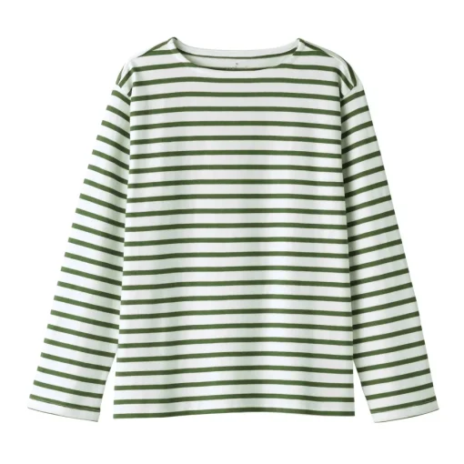 Outlet Women's Heavy Weight Boat Neck Long Sleeve Striped T-Shirt Women T-Shirts