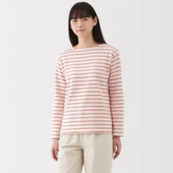Outlet Women's Heavy Weight Boat Neck Long Sleeve Striped T-Shirt Women T-Shirts