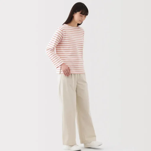 Outlet Women's Heavy Weight Boat Neck Long Sleeve Striped T-Shirt Women T-Shirts