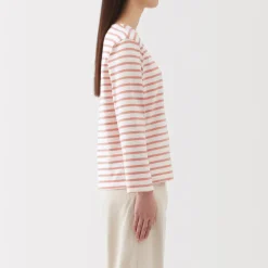 Outlet Women's Heavy Weight Boat Neck Long Sleeve Striped T-Shirt Women T-Shirts