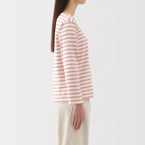 Outlet Women's Heavy Weight Boat Neck Long Sleeve Striped T-Shirt Women T-Shirts